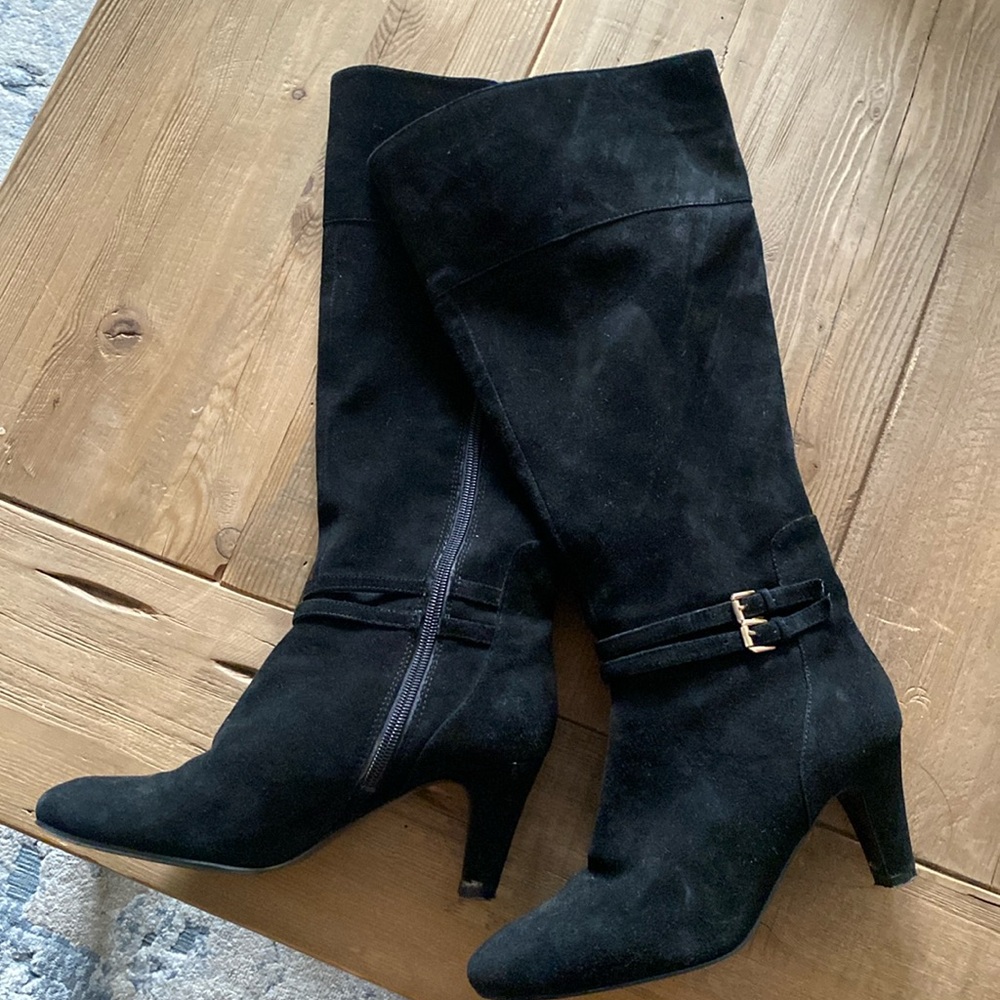 Banfolino Black suede Tall Heeled Dress Boots Faux Suede size 6